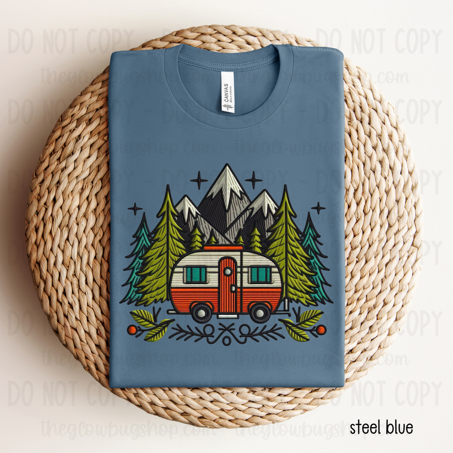 Camper in the wilderness (faux embroidery)